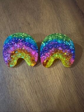 Rainbow Glitter Resin Arch Earrings